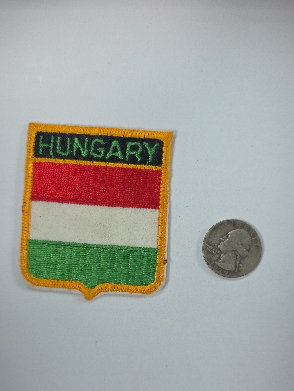 liberty Embroidered Shield Patch in Red, White, Green with Yellow Trim